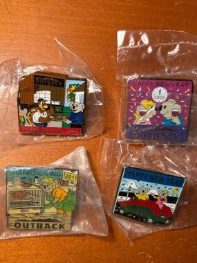 Set of FOUR Outback Steakhouse Holiday Pins Thanksgiving and New Years
